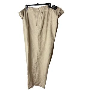 NEW Avenue Plus Size Pants Size 30 32 Linen Blend Tan Beige Pull On Pockets